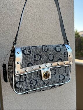 Guess NWT Silver-Trim Gray Monogram Shoulder Bag
